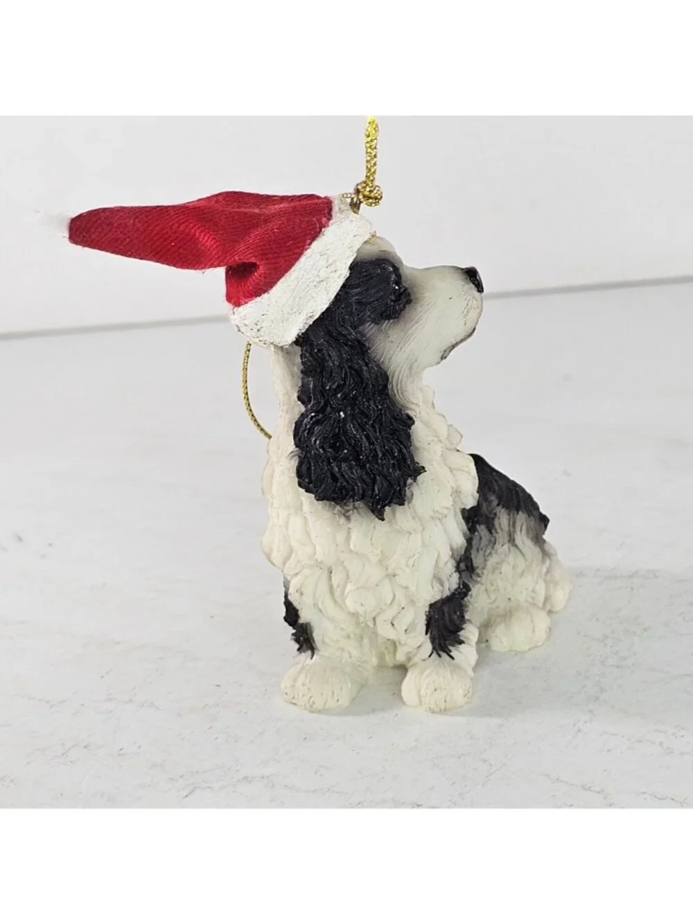 Cocker Spaniel Dog Christmas Ornament Black White With Santa Hat Holiday Decor